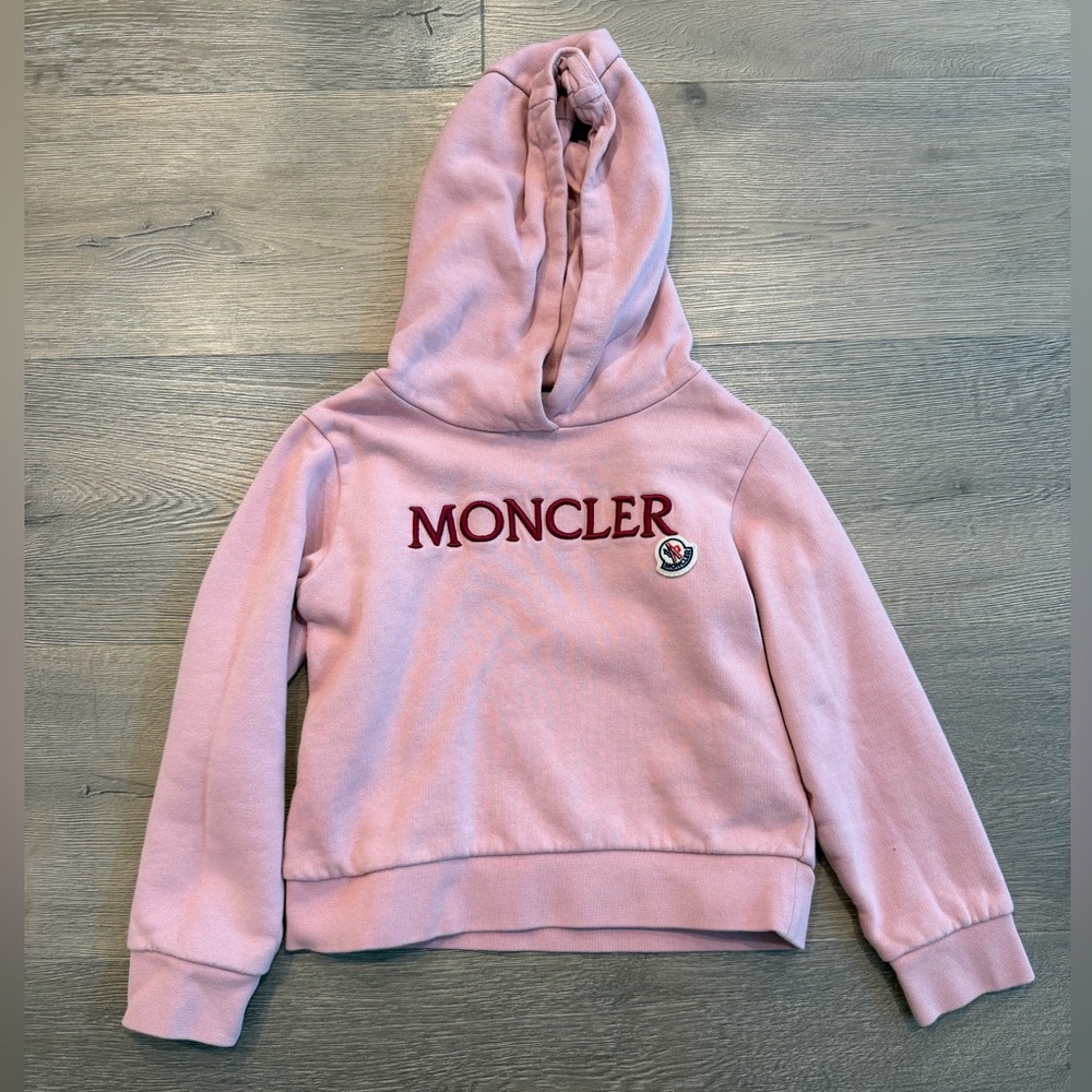 Moncler Girls Kids Logo Pullover Hoodie Sweatshirt Embroidered 6a Pink